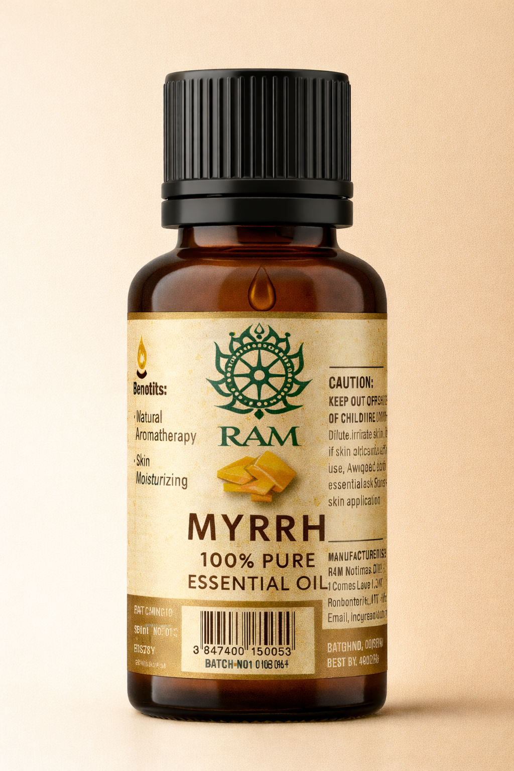 Ram Natural (4) Myrrh Essential Oil – 100% Pure & Natural Aromatherapy Oil (15 mL) - Image 1